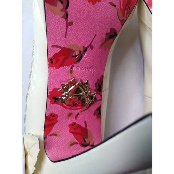 Betsey Johnson Womens 7 M Open Peep Toe High Heels Shoes Ivory Multicolor Floral - Picture 9 of 13